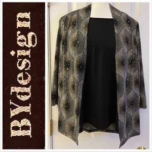 BYdesign sz XL, Jacket w/ attached shell, Black/Gold Blazer, Geometric, metallic